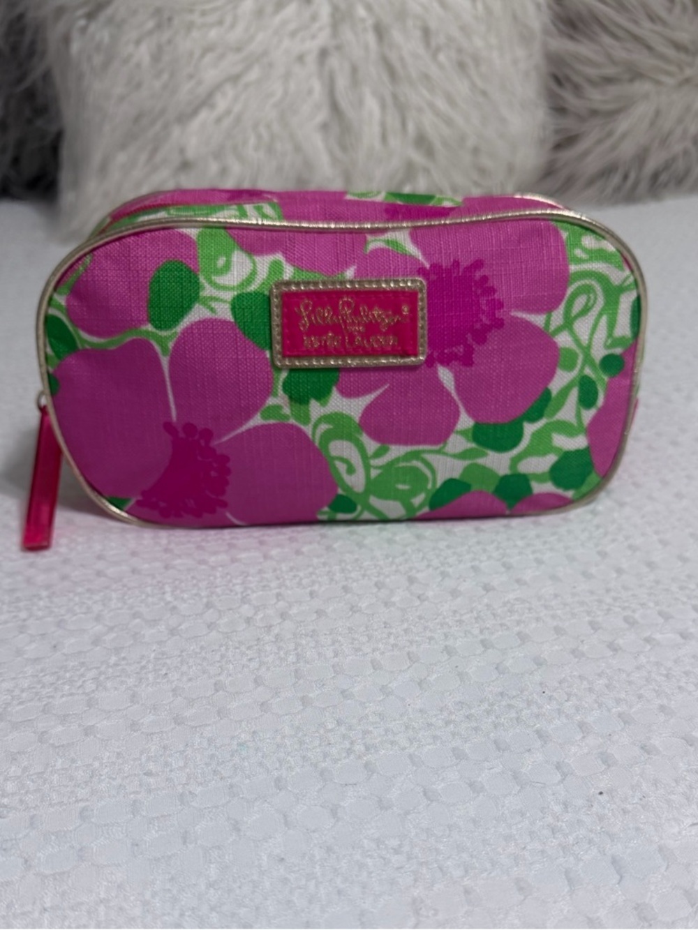 Lilly Pulitzer Pink & Green Floral Zip Cosmetic Pouch